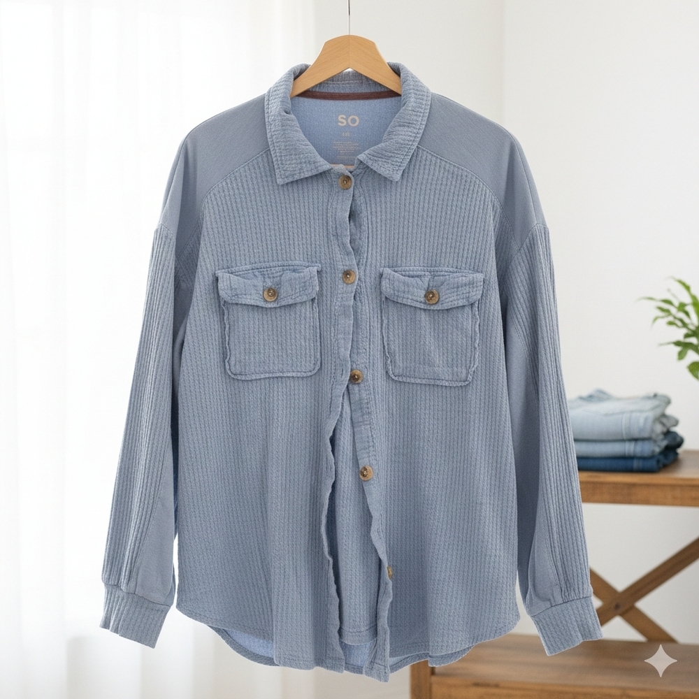 SO Light Blue Textured Button Down Shirt
